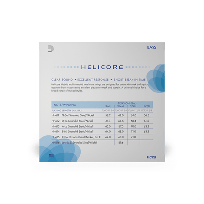 D'Addario HH610 3/4M Helicore Hybrid Double Bass String Set - 3/4 Size - Medium Tension