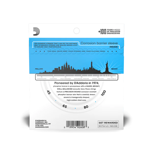 D'Addario Phosphor Bronze Acoustic Bass Guitar Strings - .045-.100 Regular Light Long Scale 4-string