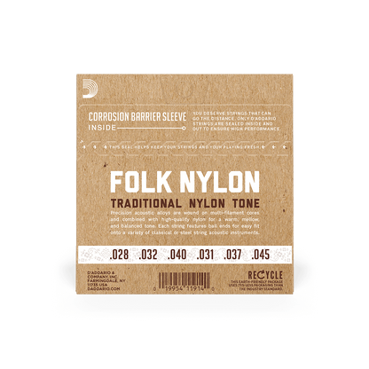 D'Addarío Folk EJ32C Normal Tension Ball End - Silver-Wound/Clear Nylon Classical Guitar Strings