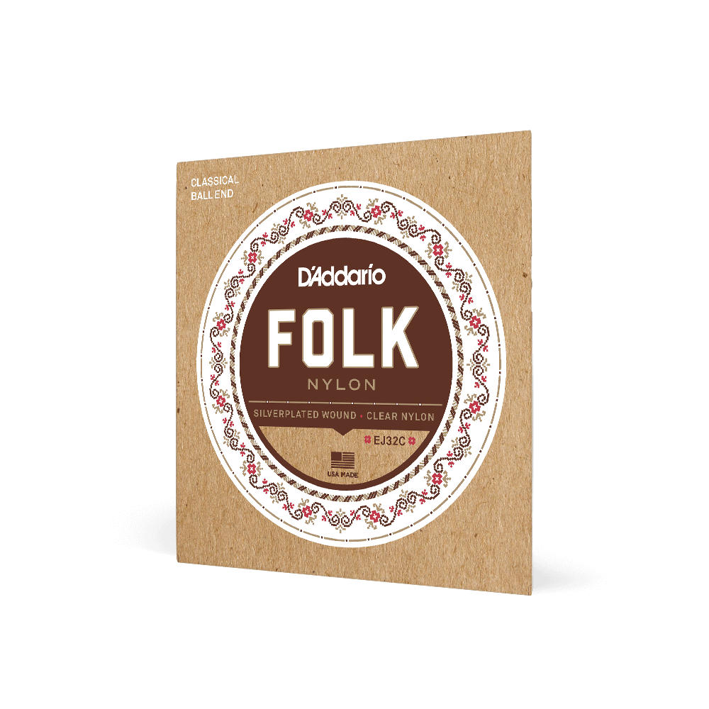 D'Addarío Folk EJ32C Normal Tension Ball End - Silver-Wound/Clear Nylon Classical Guitar Strings