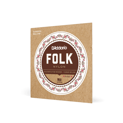 D'Addarío Folk EJ32C Normal Tension Ball End - Silver-Wound/Clear Nylon Classical Guitar Strings