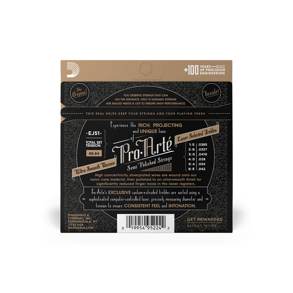 D'Addarío EJ51 Hard Tension - Nylon with Polished Basses Classical Guitar Strings