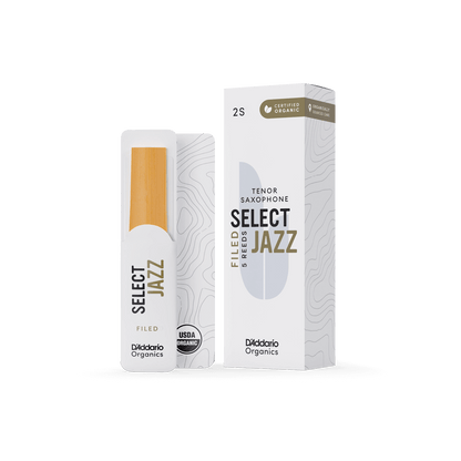 Organic Select Jazz Filed Tenor Saxophone Reeds Strength 2 Soft, Individually-Sealed, 5-Pack