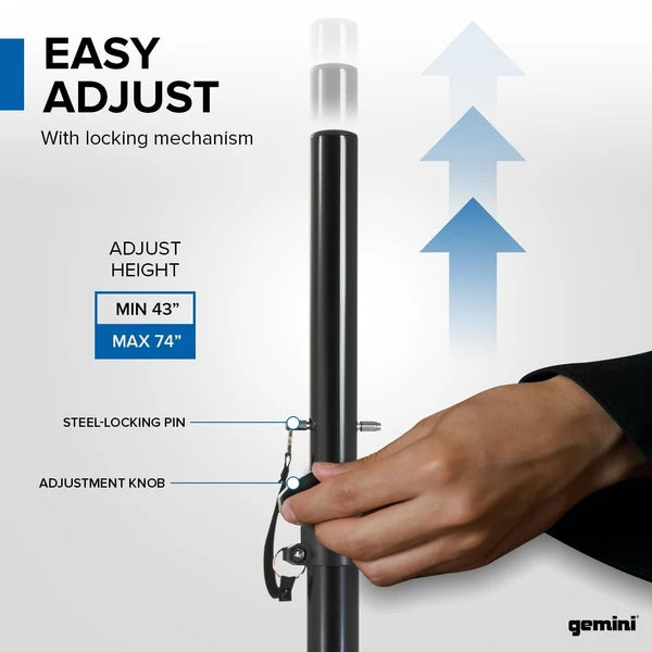 Gemini ST-04 professional tripod speaker stand , 60 lb capacity, 43" to 80" adjustable height, 38mm steel tubing