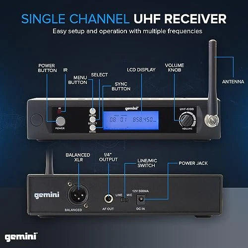 Gemini UHF-6100HL Lightweight Wireless Headset Microphone System - 240ft