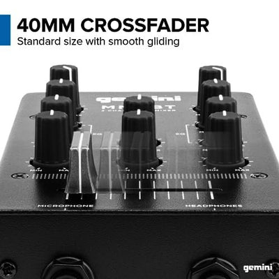 Gemini MM1 BT pocket-sized 2-channel DJ mixer with Bluetooth, 2 channels, 40mm crossfader, all-metal build