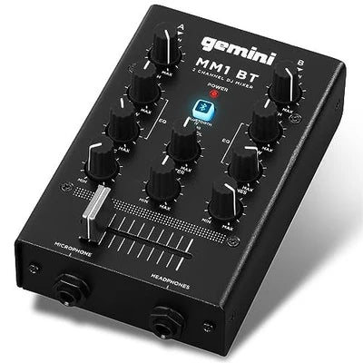 Gemini MM1 BT pocket-sized 2-channel DJ mixer with Bluetooth, 2 channels, 40mm crossfader, all-metal build
