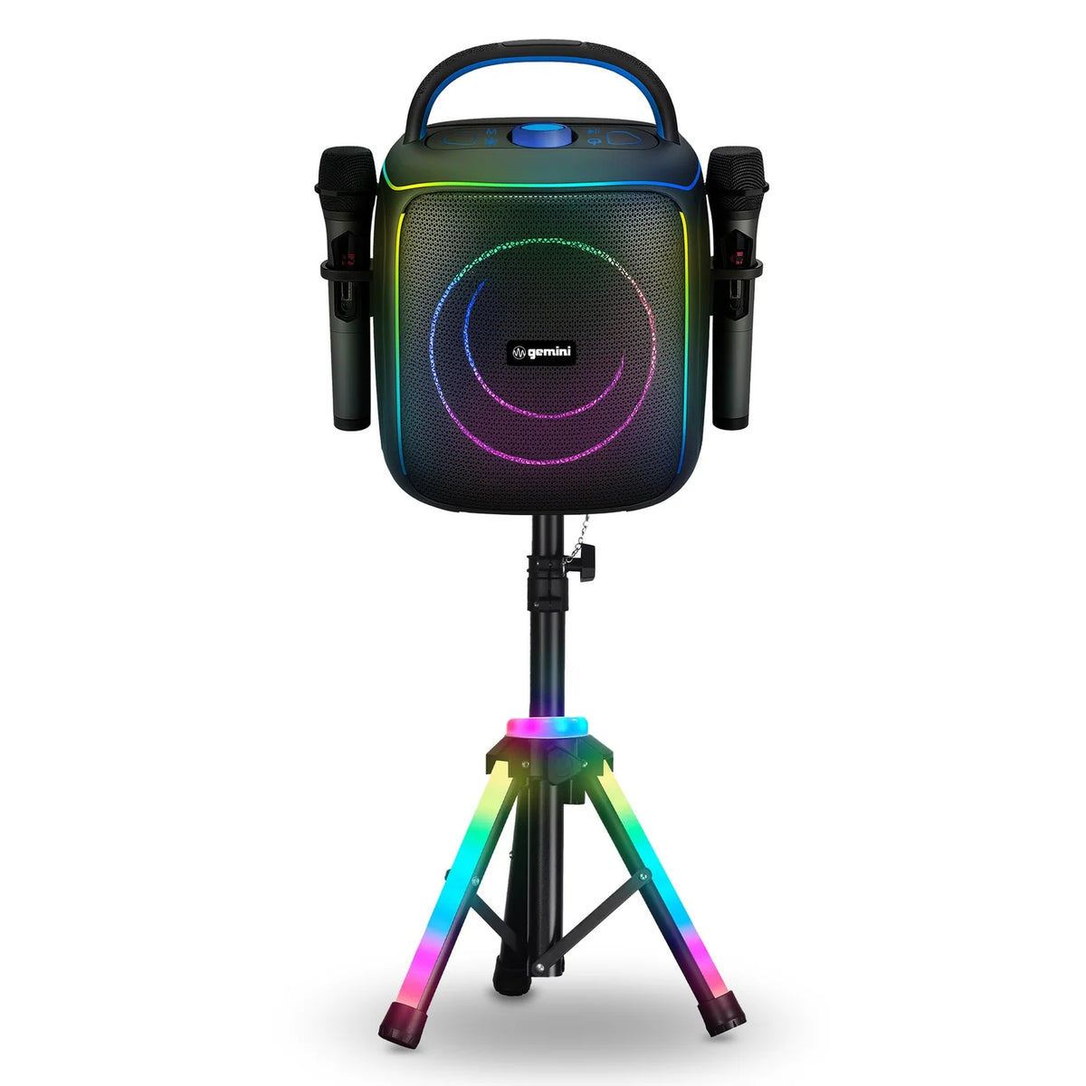 Gemini GPK-200PK altavoz de karaoke Bluetooth portátil con trípode luminoso, woofer de 6.5", 2 micrófonos inalámbricos