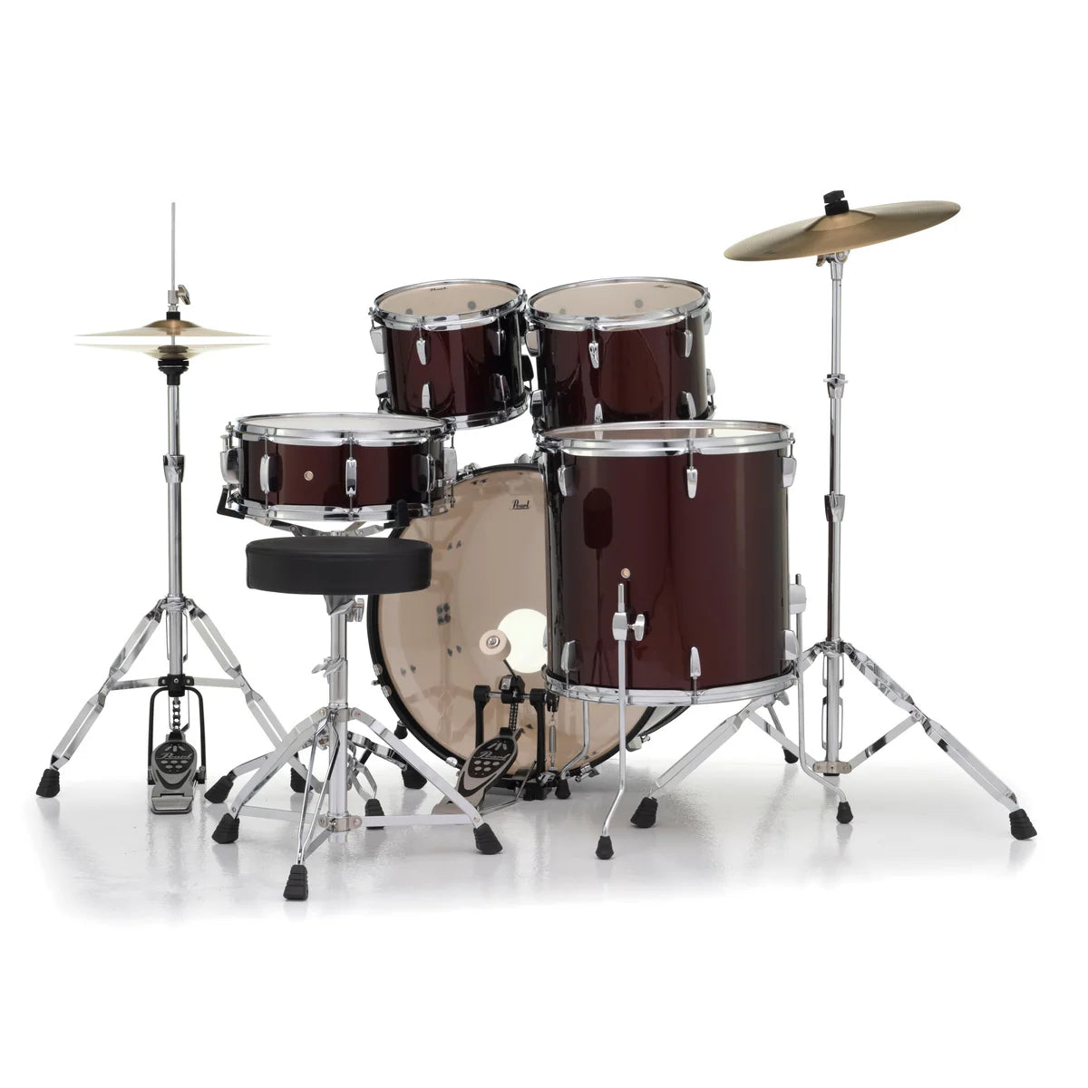 Pearl Roadshow 5-piece Drum Set with Hardware and Cymbals 22" Bass Drum Wine Red