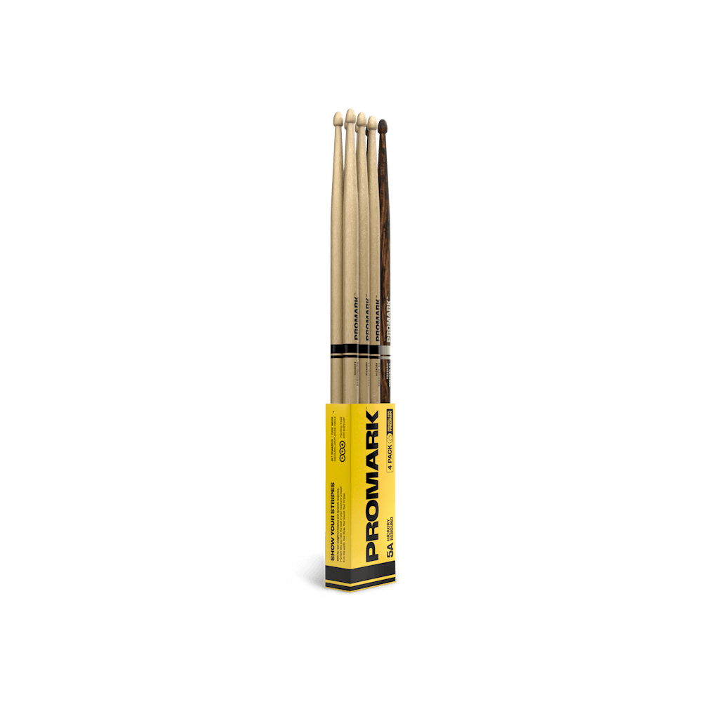 Promark Rebound Balance RBH565AW 5A Acorn Tip Drumsticks 4 pack (3 Hickory and 1 Firegrain)